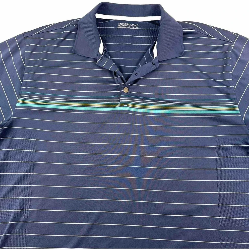 Nike Golf Fit Dry Polo Shirt Men XL Blue Green Stripes Logo X-Large Performance‎